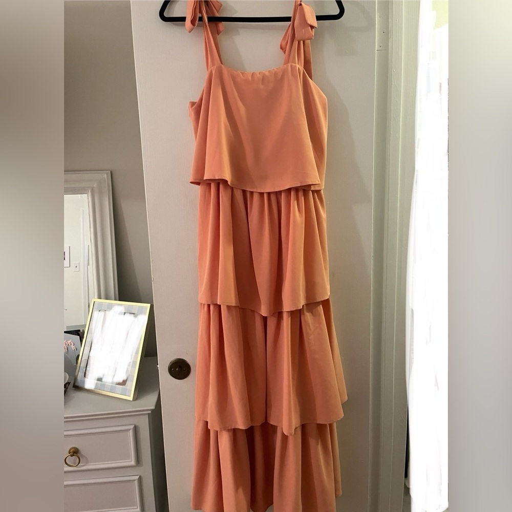 Tiered Peach Maxi Dress with Tie Straps